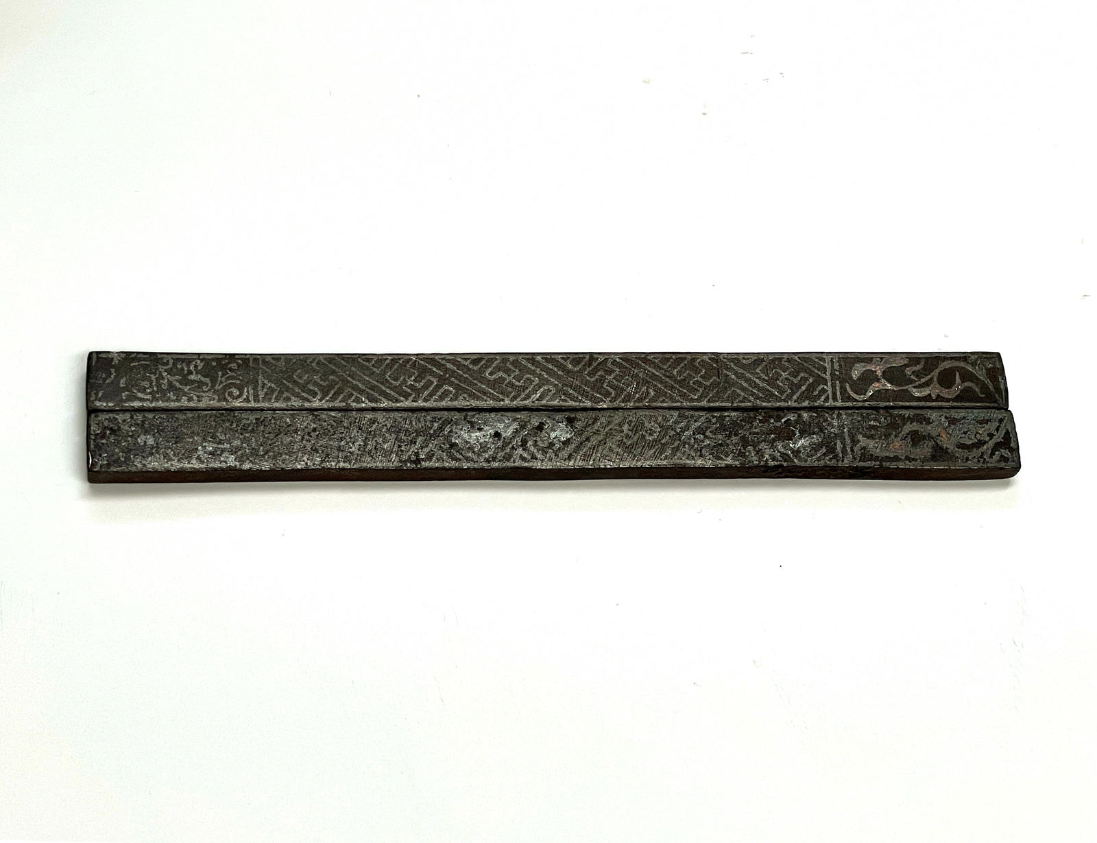 A Pair of Chinese Rule-shaped Iron Paperweights with Silver Inlay, Mid-Qing dynasty, 18th century (1 of 14)