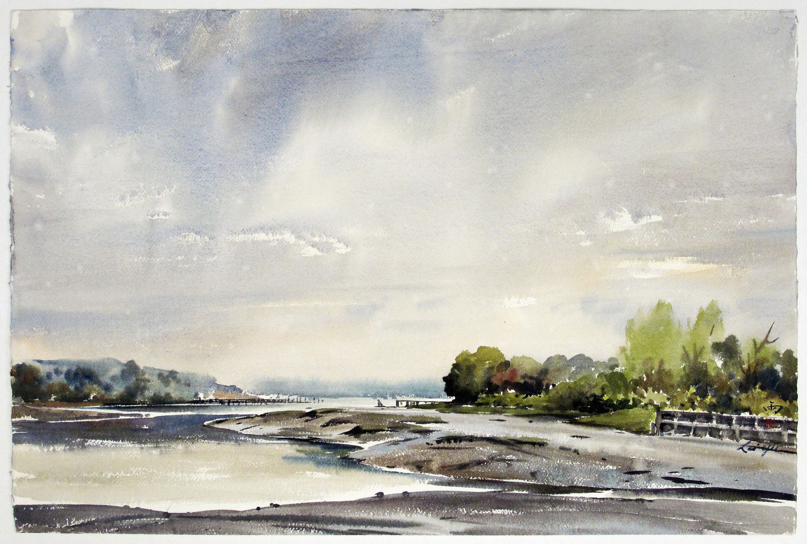 Lei Yu (1921-1989) Watercolor Painting “Little Neck Bay”: Watercolor Painting by Chinese Artist depicting Little Neck Bay in Long Island, New York 中國水彩畫家雷雨作品 Artist, Lei Yu (雷༗