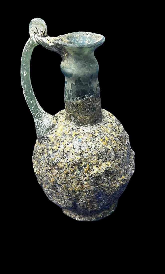 Old ANCIENT ROMAN GLASS Jug with Handle Vase Beautiful Patina: Old ANCIENT ROMAN GLASS Jug with Handle Vase Beautiful Patina