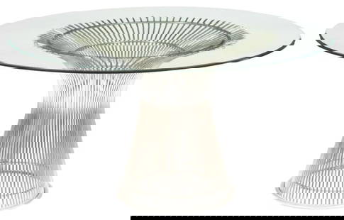Warren Platner Chrome Glass Top Dining Table: Warren Platner Chrome Glass Top Dining Table. Height: 27 inches, diameter 52 inches.
