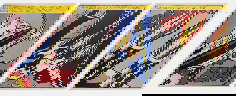 Roy Lichtenstein (American, 1923-1997) As I Opened Fire Poster (triptych), 1966: Roy Lichtenstein (American, 1923-1997). Title: As I Opened Fire Poster (triptych), 1966. Medium: offset lithograph. from the edition of unknown size published by the Stedelijk Museum, Amsterdam bearin