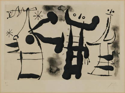 Joan Miro (Spanish, 1893-1983) Les Philosophes I, 1958: Joan Miro (Spanish, 1893-1983), Les Philosophes I, 1958, aquatint. signed and numbered 8/75 in pencil. Measures 12 1/2 x 19 1/2 inches