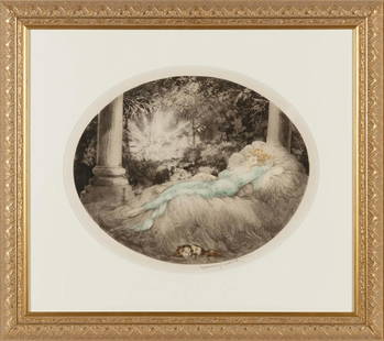 Louis Icart (French, 1888-1950) La Belle Au Bois: Louis Icart (French, 1888 -1950)La Belle Au Bois Dormant signed Louis Icart (lower right); inscribed Edite par les Artistes Modernes 5 rue Scribe, Paris - 1927 (upper left) and Copyright 1927 by L. Ic
