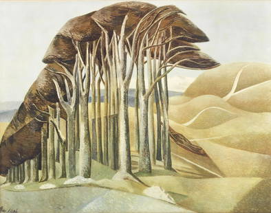 Paul Nash (British, 1889-1946): Paul Nash (British, 1889-1946). Wood on the Downs. Offset lithograph in colors on wove paper. Measure: 16 x 20 3/4 inches.