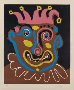 Pablo Picasso LE VIEUX ROI (BLOCH 1152; BAER 1338): Pablo Picasso (1881-1973) LE VIEUX ROI (BLOCH 1152; BAER 1338). Color linocut, 1963, on Arches paper, signed and numbered 49/160 in pencil, printed by Arnéra, Vallauris, published by Le Patriote,
