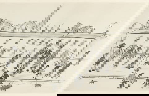 Laurence Stephen Lowry (British) Street of People: Artist: Laurence Stephen Lowry (British). Title: Street Full of People. Medium: Offset print on paper. Measures: 24 5/8 x 38 3/8 inches.