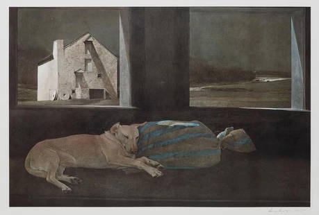Andrew Wyeth NIGHT SLEEPER Color collotype, 1980: Andrew Wyeth NIGHT SLEEPER Color collotype, 1980, signed and numbered 79/300 in pencil, printed by Triton Press Inc., New York, published by Chadds Ford Publications, Chadds Ford, Pennsylvania and