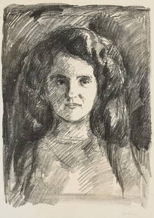 Edvard Munch (Norwegian, 1863-1944) Portrait After: Artist: Edvard Munch (Norwegian, 1863-1944). Title: Portrait. Medium: Print in colors. Measures: 30 3/4 x 19 1/2 inches. Edvard Munch was a Norwegian painter whose Expressionist works harnessed