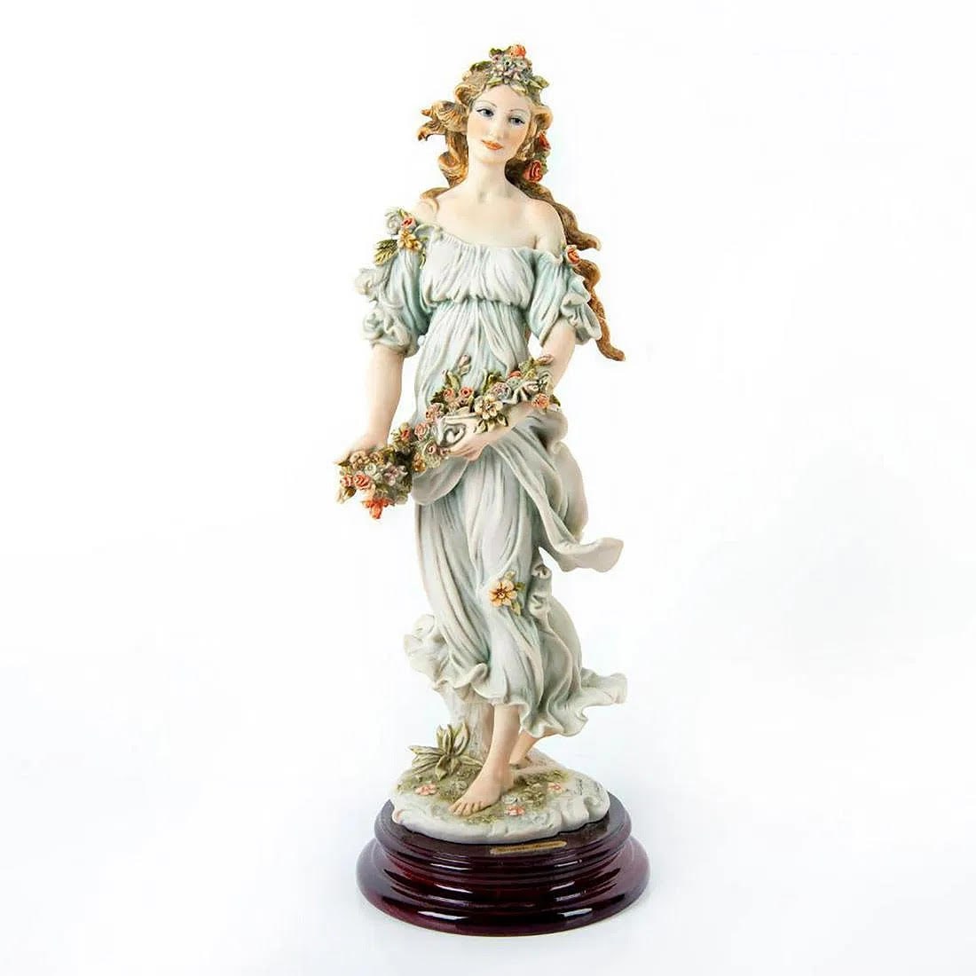 Capodimonte Giuseppe Armani Resin Figurine, Flora: Collectors Society of 1994, with backstamp. Artist signed gold plaque to base. Impressed artist signature to lower right corner base. Capodimonte blue mark. Giuseppe Armani, c. 1993, 14.25"H, Capodimo