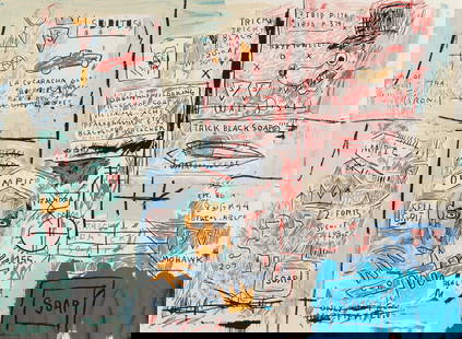Jean-Michel Basquiat (American) Olympic, After: Measures: 21 1/2 x 29 1/2 inches, print in colors. Jean-Michel Basquiat was an American artist who rose to success during the 1980s as part of the neo-expressionism movement. Basquiat first achieved n