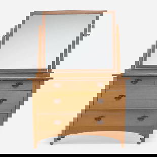 Gustav Stickley, Dresser, model 911: USA, c. 1910oak, brass, mirrored glass68 h × 48 w × 22 d inches