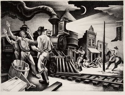 Thomas Hart Benton Jesse James: Thomas Hart Benton Jesse James Print on paper. Measures: 18 5/8 x 23 5/8 inches. Thomas Hart Benton (April 15, 1889 – January 19, 1975) was an American painter, muralist, and printmaker. Along with