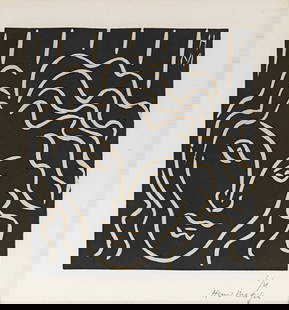 Henri Matisse (French, 1869-1954) Tete de femme, After: Measures: 15 7/8 x 12 inches. Print in colors on heavy paper. Henri Matisse was a French visual artist, known for both his use of colour and his fluid and original draughtsmanship. He was a draughtsma