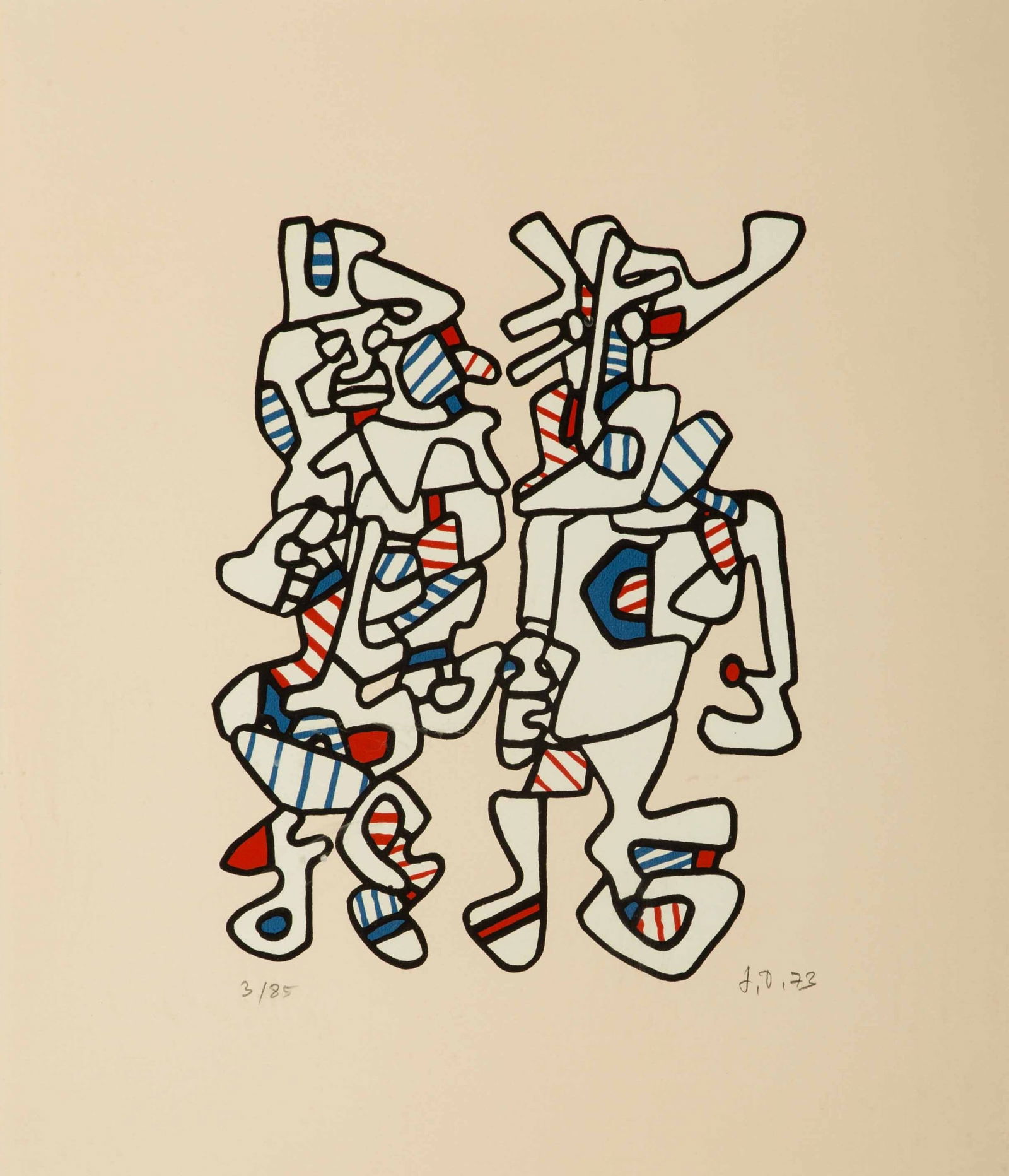 Jean Dubuffet (French) Parade Nuptiale Print, After: Measures: 15 1/2 x 13 inches, print in colors. Jean Philippe Arthur Dubuffet was a French painter and sculptor of the École de Paris (School of Paris). His idealistic approach to aesthetics embraced