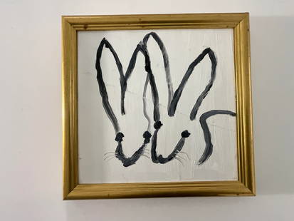 Hunt Slonem Oil on Canvas Rabbits After: Oil on canvas, Measures 12 x 12 sight, 14 x 14 inches framed, Artist and collector Hunt Slonem is best known for huge Neo-Expressionist oil paintings populated with rows of birds, bunnies, and butterf