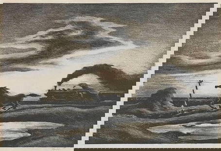 THOMAS HART BENTON(1889-1975) The Race ,after: THOMAS HART BENTON(1889-1975) The Race print, on Rives paper, 1942, with full margins, measures approx 10.75 X 15 inches, One of the central artists associated with the American Regionalism movement t