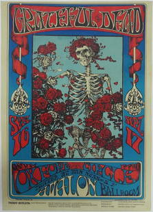 GRATEFUL DEAD AVALON BALLROOM POSTER: Grateful Dead Avalon Ballroom San Francisco poster. Mounted. Measures 19 3/4" x 14". Print date unknown