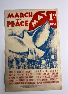 March For Peace 1952 Poster: 12 x 17 inches, unknown edition and printing date.