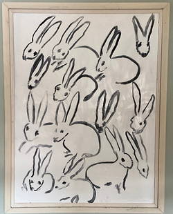 Hunt Slonem Oil on Canvas Rabbits After: 48 x 36 inches, framed: 51 x 39 inches, oil on canvas. Artist and collector Hunt Slonem is best known for huge Neo-Expressionist oil paintings populated with rows of birds, bunnies, and butterflies, w