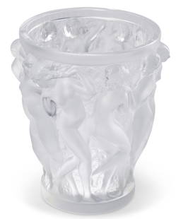 LALIQUE 'BACCHANTES' CRYSTAL VASE: ETCHED MARK, MODERN, 10 inches tall