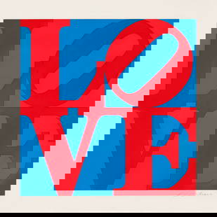 ROBERT INDIANA (1928-2018) Love (Red/Blue) After: ROBERT INDIANA (1928-2018) Love (Red/Blue). Print in colors, 1991, on wove paper. Measures 29 x 29 inches. Robert Indiana (born Robert Clark; September 13, 1928 – May 19, 2018) was an American artis