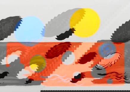 Alexander Calder Pencil Signed Litho, "Landscape": Alexander Calder (American, 1898-1976) 1975. "Landscape". Color lithograph. Pencil signed to lower right, lower left edition number 7/150. Approx: 30" H x 43.75" W inches