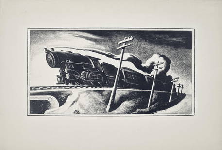 THOMAS HART BENTON (1889-1975) Going West after: THOMAS HART BENTON (1889-1975) Going West, Print, on Rives paper. Measures 21 x 31 inches. One of the central artists associated with the American Regionalism movement that also included John Steuart