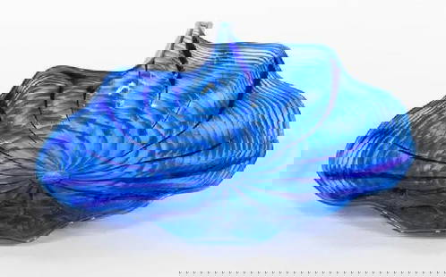 Dale Chihuly, 1983 Blue Art Glass Sculpture: Dale Chihuly (American, b. 1941), Blue Art Glass Sculpture, 1983. Seaform series, multi-tone blue swirl freeform signed on base and dated. 5.125" H, 12" x 10" (bowl),