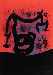 Joan Miro (Spanish, 1893-1983)  Equilibre sur l'horizon, Print in colors, after: Print in colors, measures: 32 3/4 x 23 1/4 inches. Joan Miro was a Spanish painter, sculptor and ceramist. A museum dedicated to his work, the Fundació Joan Miró, was established in his native city