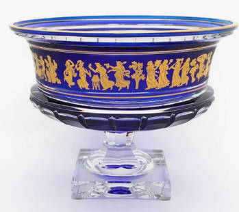 VAL ST. LAMBERT COBALT & GILT CRYSTAL CENTERPIECE: Val Saint Lambert (Belgian, founded 1826), 20th century "Danse De Flore" Leon Ledru (French, 1855-1926), Approx, h. 9.25", dia. 12 inches