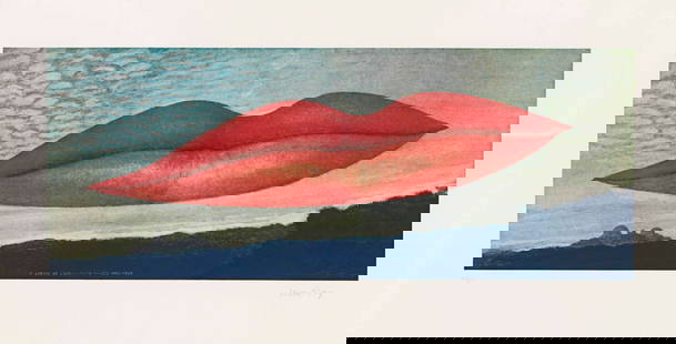 Man Ray (American, 1890-1976) A l'Heure de l'Observatoire, Les Amoureux, Print in colors, after: Measures: 26 1/2 x 41 inches, print in colors. Man Ray was an American visual artist who spent most of his career in Paris. He was a significant contributor to the Dada and Surrealist movements, altho