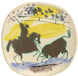 PABLO PICASSO (1881-1973) Picador et taureau (A.R. 197): PABLO PICASSO (1881-1973) Picador et taureau (A.R. 197), dated '25.9.53.' (in reverse; lower centre); stamped and numbered 'Madoura Plein Feu / Empreinte Originale de Picasso / 78/200' bottomDiameter: