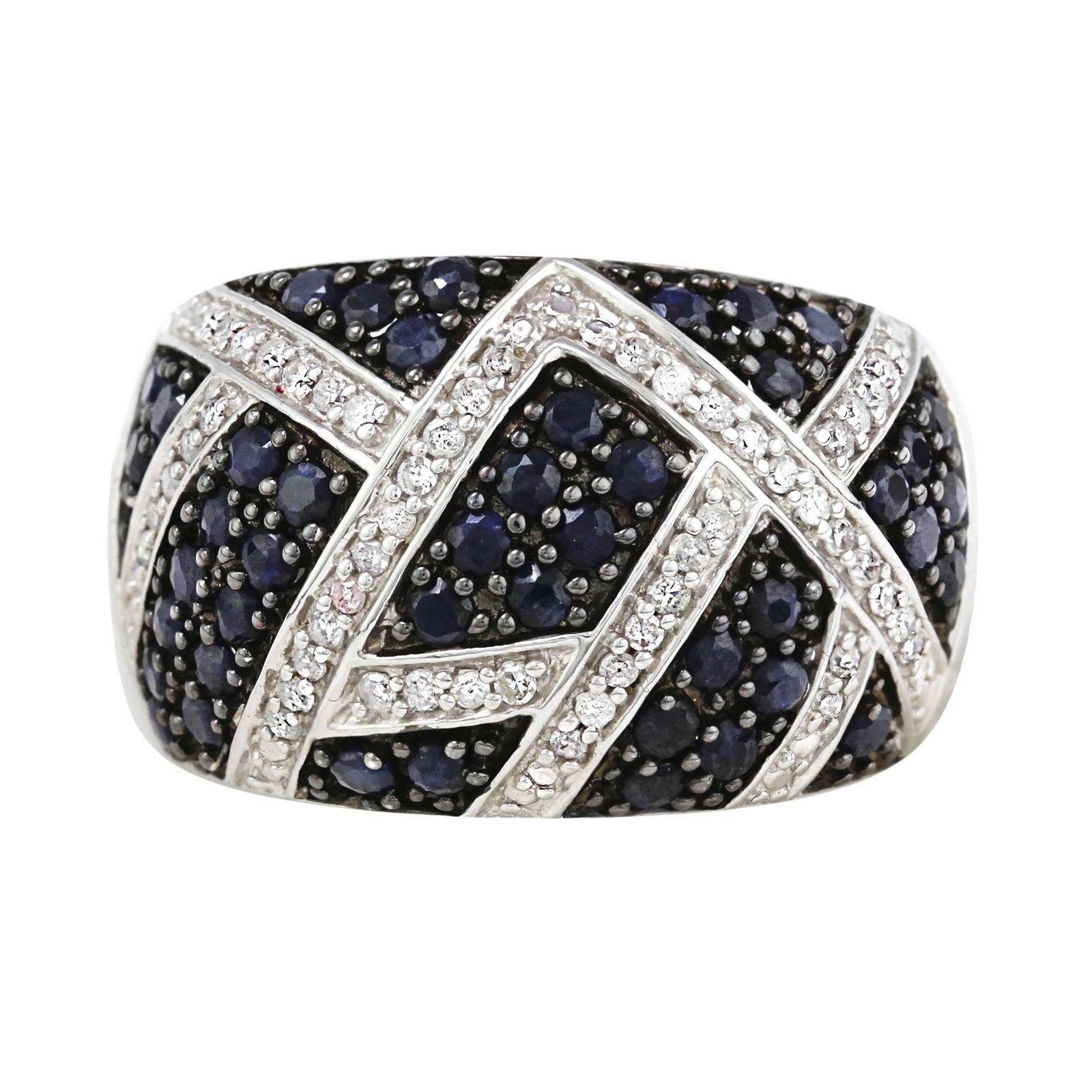 Designer Black Sapphire & Diamond Ring In Sterling Silver (1 of 4)