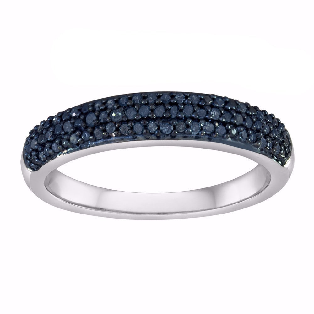 Silver Dome Ring With 0.25 Ct Treated Blue Diamond Ring (1 of 1)