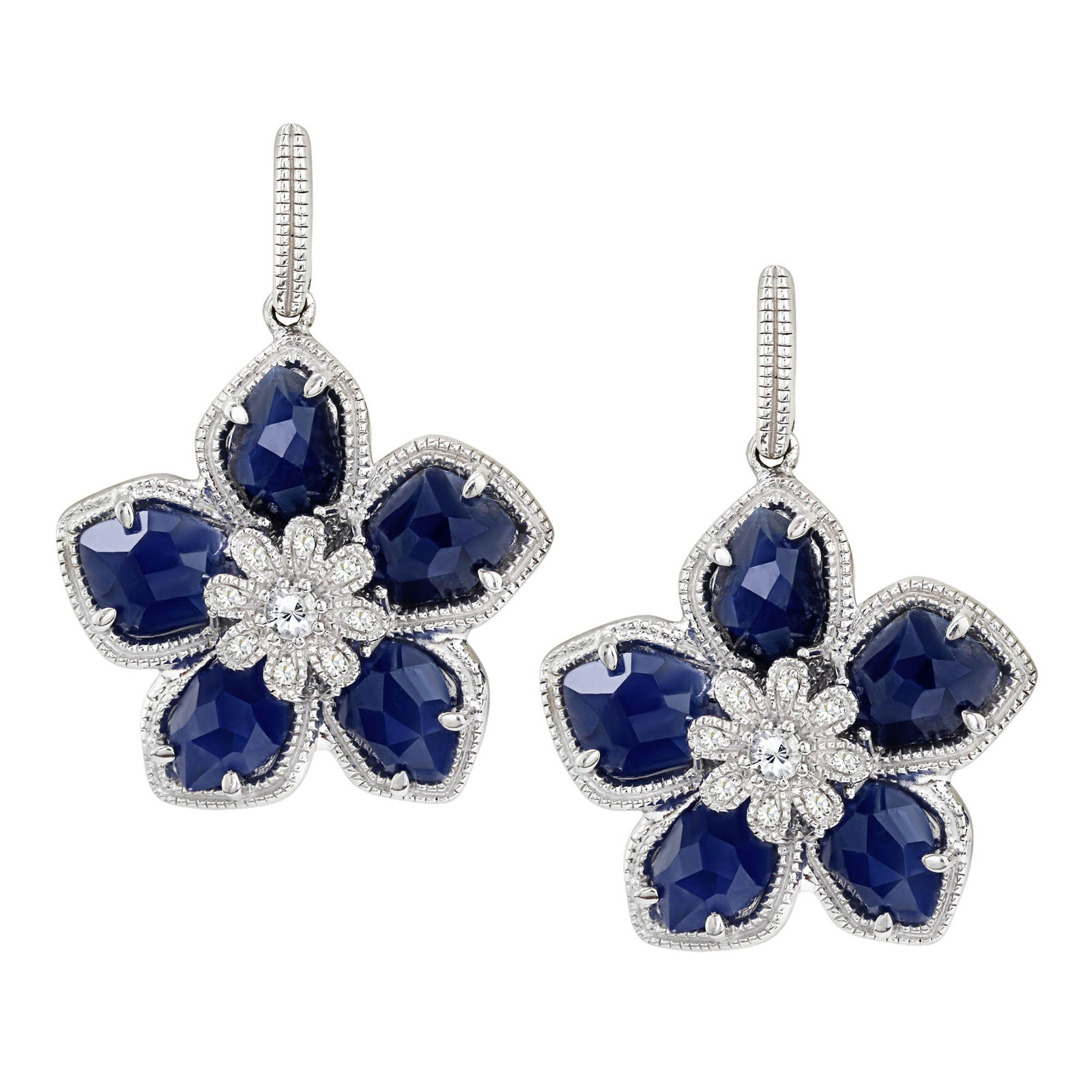 Natural Sapphire Flower Earrings In Sterling Silver (1 of 4)