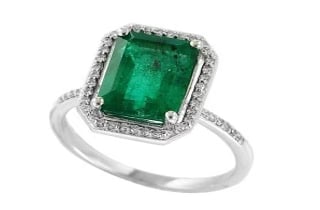 Effy Collection - Emerald 2.95ct & Diamond Emerald Cut 18K White Gold Ring : Effy Halo Ring, 1 Emerald Emerald Cut 2.95ct, 50 Diamond Round 0.16cttw H1 SI1 SI2,18k White Gold Jewelry Type : Ring Jewelry Style : Halo Metal Type : 18k White Gold Ring Size : 7 Brand : Effy Period