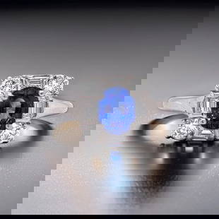 Sapphire and Diamond Platinum Ring: Estate Ring, 1 Oval Sapphire 1.49 ct, 8 Mixed Cut Diamond 0.94 cttw G-H VS1-SI1, Platinum 6.22g Jewelry Type : Ring Metal Type : Platinum Metal Weight : 6.22 grams Ring Size : 6.50 Brand : Estate Cent