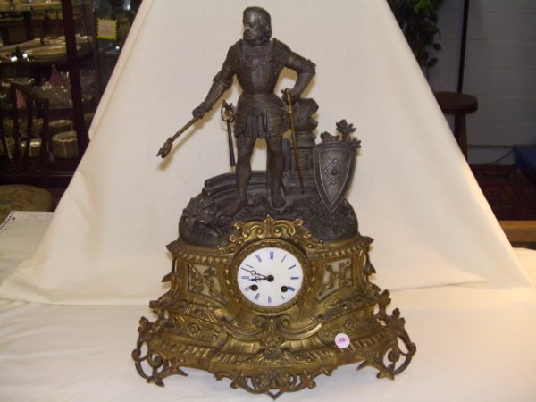 fabulous signed antique Piccard figural Clock: mantle clock with knight # 1277 stamped Piccard on inside back of clock,believed to be Lucien Piccard, one of the finest names in classic timepieces, founded in Switzerland in 1923. Lucien Piccard wat
