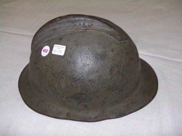 Military steel helmet either Belgium or French con: Military steel helmet either Belgium or French cond. fair -dent and bent