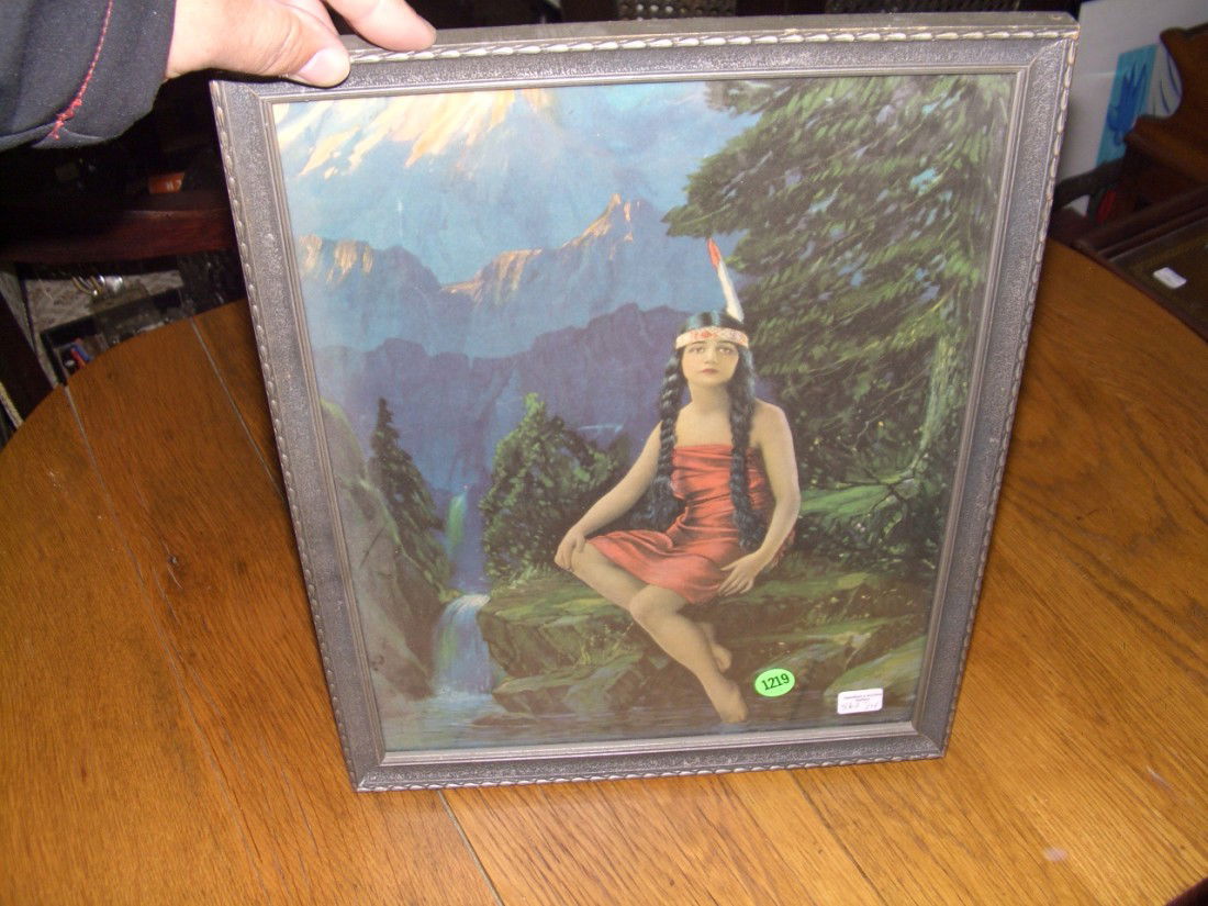 vintage framed Native American woman: vintage framed Native American woman frame 15 x 12