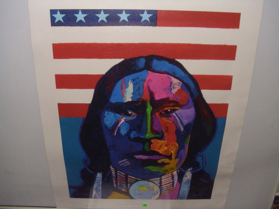 Limited Edition, numbered & hand signed Giclee on : Limited Edition, numbered & hand signed Giclee on canvas by John Nieto titled Plains Indian Flag