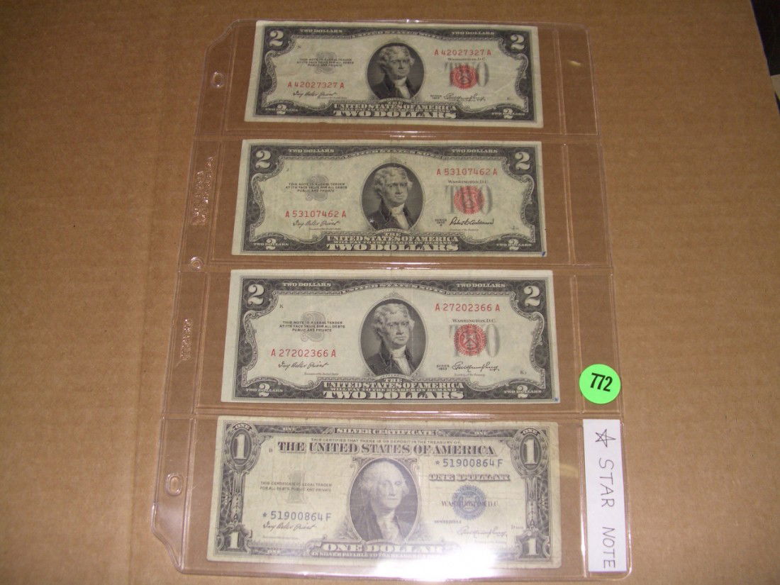 collection of US two (2.00) dollar bills 1 (one) s: collection of US two (2.00) dollar bills 1 (one) star note dollar