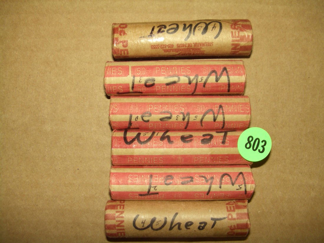 (6) rolls of US Wheat cents pennies: (6) rolls of US Wheat cents pennies