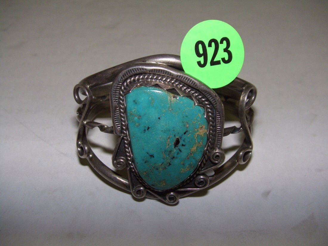 wonderful Native American pawn silver and large tu: wonderful Native American pawn silver and large turquoise bracelet