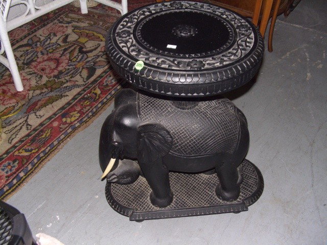 unique carved African elephant fern stand / table: unique carved African elephant fern stand / table with tusk SSR
