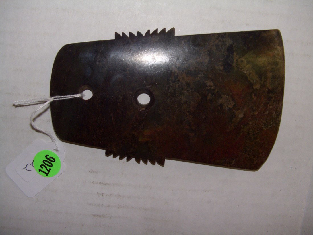 old Chinese jade blade with carved notched edges: old Chinese jade blade with carved notched edges