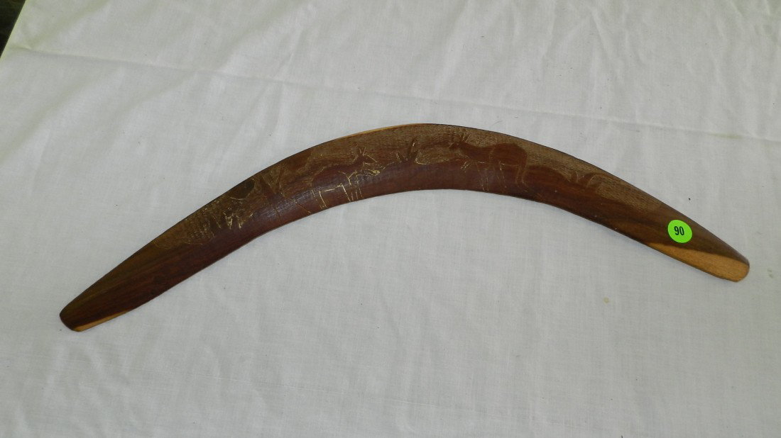carved Aboriginal boomerang 18": carved Aboriginal boomerang 18"
