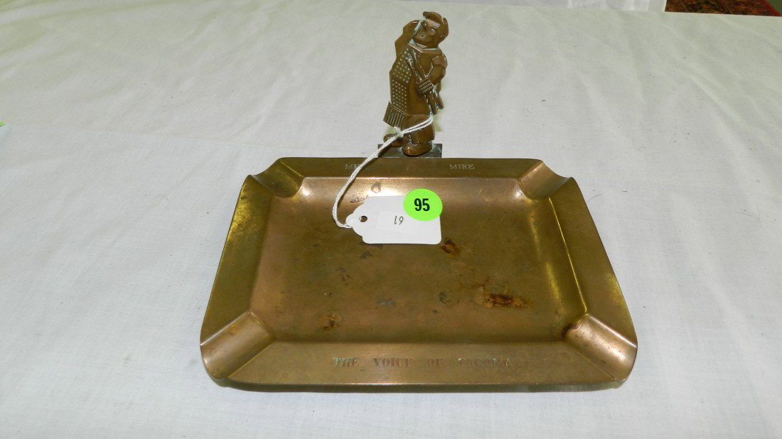 vintage bronze / brass ash tray Misty Mike "The Voi: vintage bronze / brass ash tray Misty Mike "The Voice Of Tacoma"