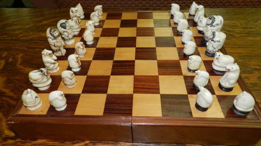 amazing Native American Eskimo Solid Walrus or Wh: amazing Native American Eskimo Solid Walrus or Whale Ivory carved chess set