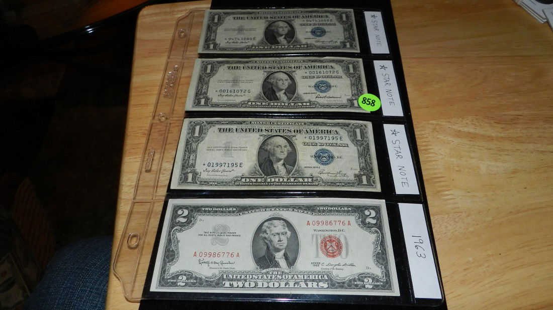 collection of US Star notes and two dollar bill: see title